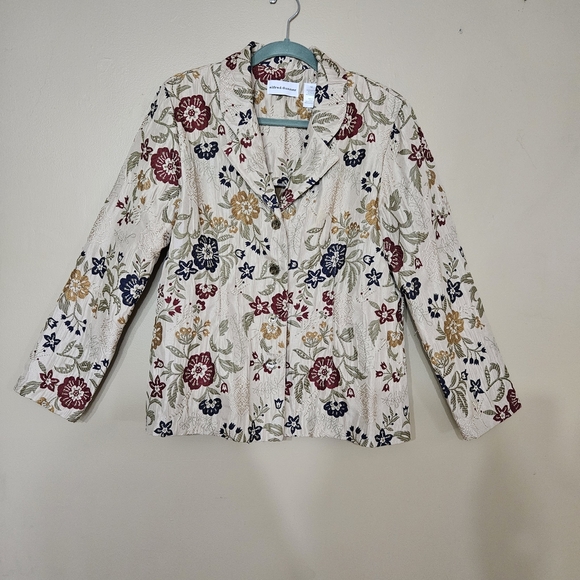 Alfred Dunner Floral Blazer Jacket Womens Size M Button Front Textured Knit - Picture 1 of 5